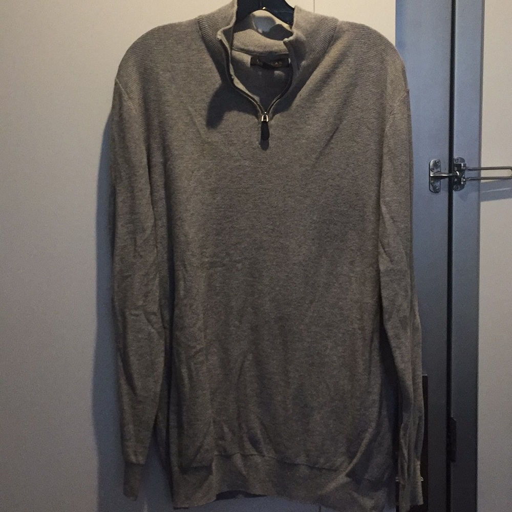 Quarter zip, gray cotton sweater